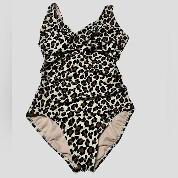 Kona Sol Cheetah Print One Piece Swimsuit Leopard Print Bathing Suit Bow Back - Picture 2 of 6